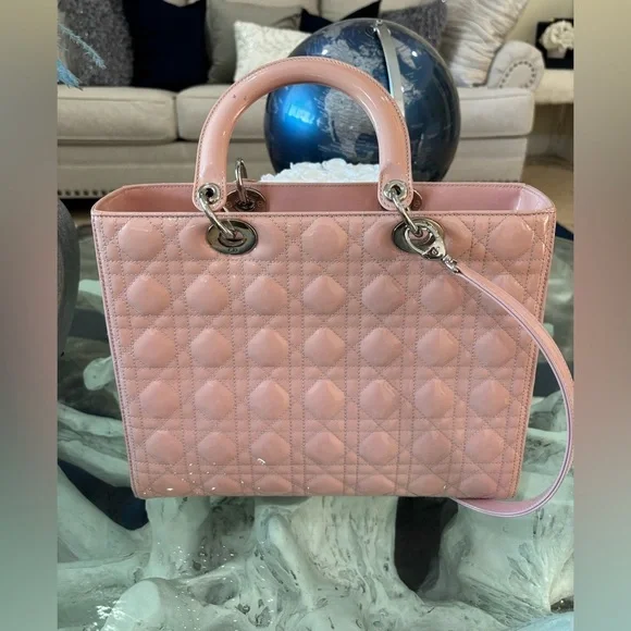 Authentic Christian Dior Lady Dior Large Top Handle Bag
 in Pink Retails at$6500 - Picture 4 of 15